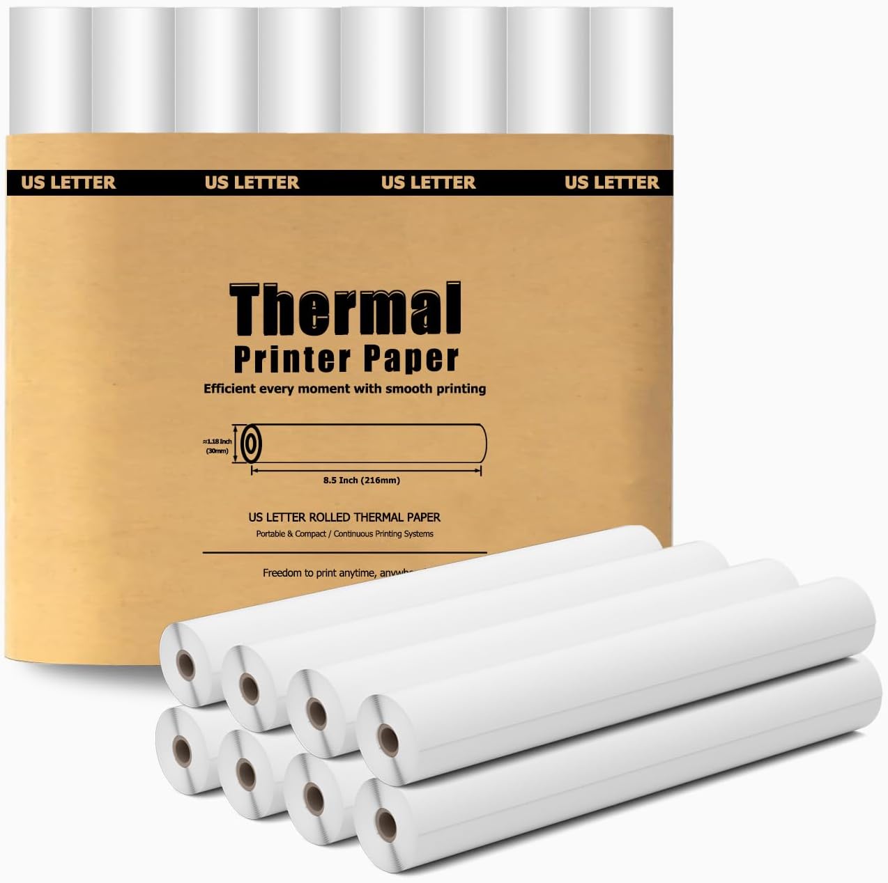 8 Rolls Thermal Paper 8.5’’ x 11’’ White for Thermal Printer, Rolls for A285M/ PD-A4/ M08F- Letter Portable Printers Wireless for Travel and Home Use as Office Paper