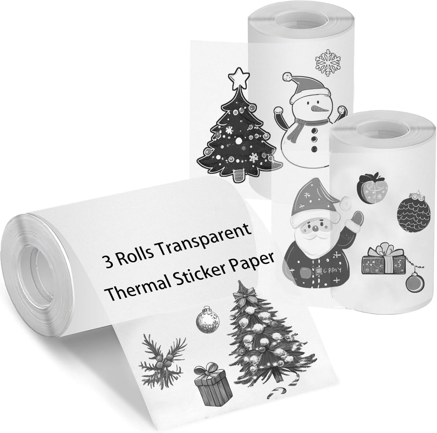 Transparent Self-Adhesive Thermal Paper, Glossy Thermal Printer Paper for Mini Portable Printer, 57mm X 2.5mm, 3-Rolls Thermal Labels for Most Pocket Printer