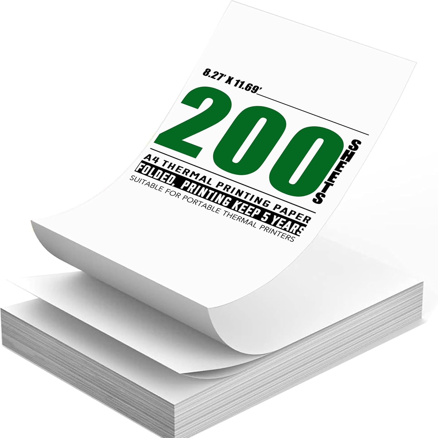 200 Sheets A4 Thermal Paper (Folded), 8.27x11.69' Thermal Paper(210 x 297 mm) for Portable Thermal Printer, Compatible with No Ink Printer, for Travel or Home Work, Printing Contract, Picture, etc