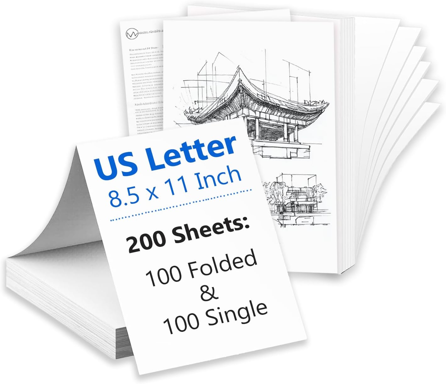 200 Sheets US Letter Size Thermal Paper(100 Folded & 100 Single), 8.5 x 11 Inch Printer Paper for M08F/A40 Thermal Portable Printer