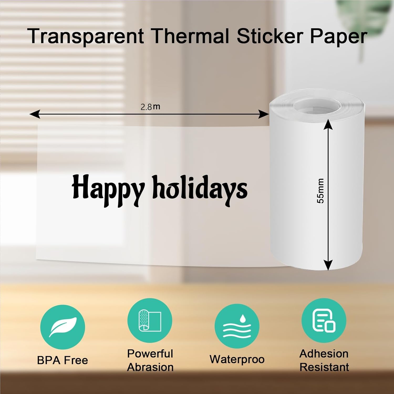 Transparent Self-Adhesive Thermal Paper, Glossy Thermal Printer Paper for Mini Portable Printer, 57mm X 2.5mm, 3-Rolls Thermal Labels for Most Pocket Printer