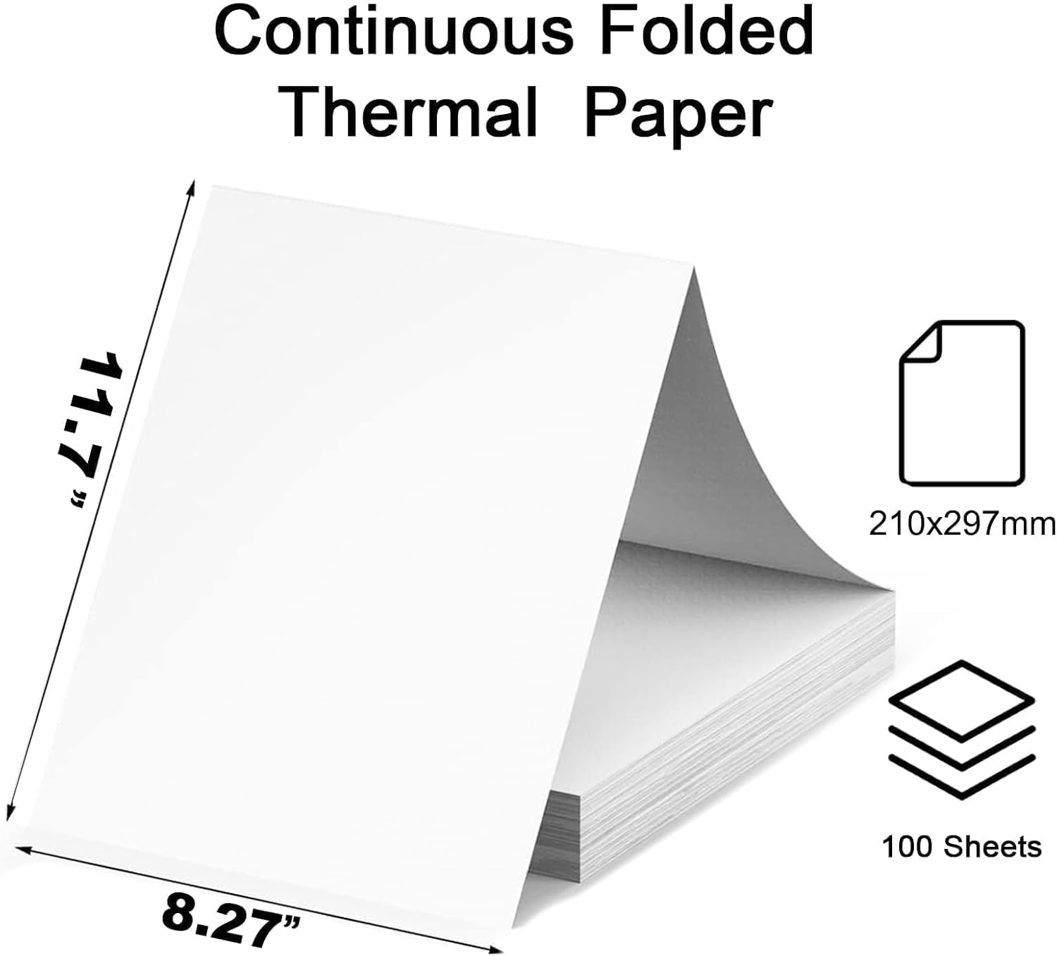 200 Sheets A4 Thermal Paper (Folded), 8.27x11.69' Thermal Paper(210 x 297 mm) for Portable Thermal Printer, Compatible with No Ink Printer, for Travel or Home Work, Printing Contract, Picture, etc