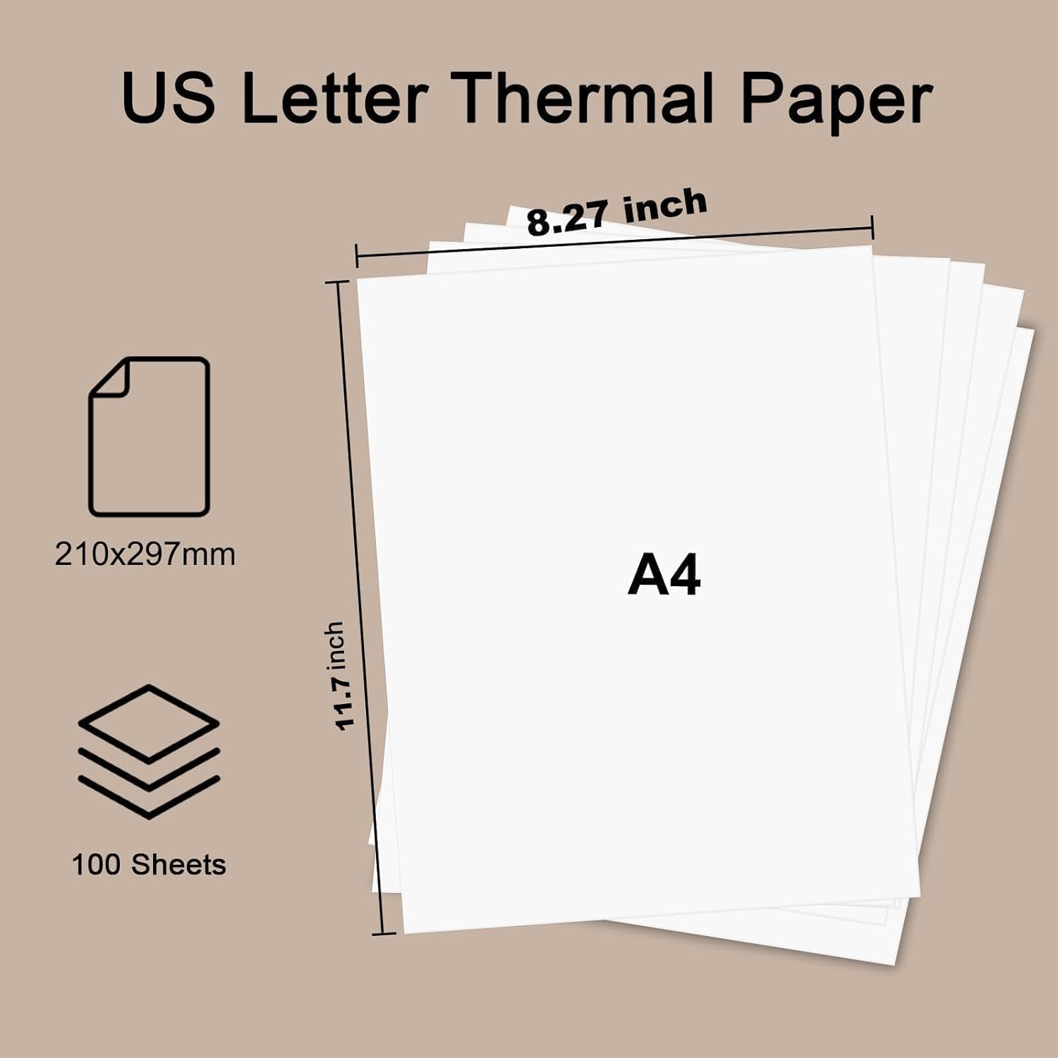 100 Sheets A4 Thermal Paper, 8.27x11.69' Thermal Paper(210 x 297 mm) for Portable Thermal Printer, Compatible with MT800/MT800Q/M08F/PJ762/PJ763MFi, for School or Work, Printing Files, Picture, etc