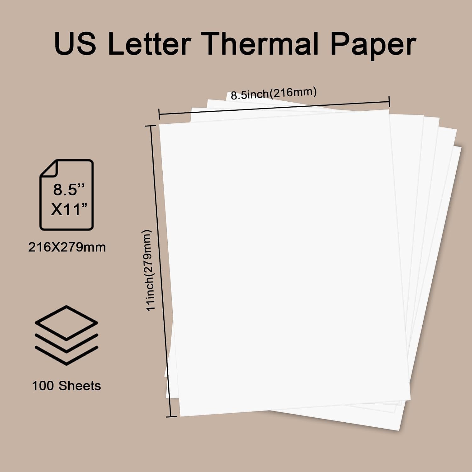 100 Sheets Thermal Printer Paper, 8.5''×11'' US Letter Size, Advanced Printing Paper, Thermal Paper Compatible with Brother Letter Portable Printer, Printer Paper for M08F-Letter, M832, M834, MT800
