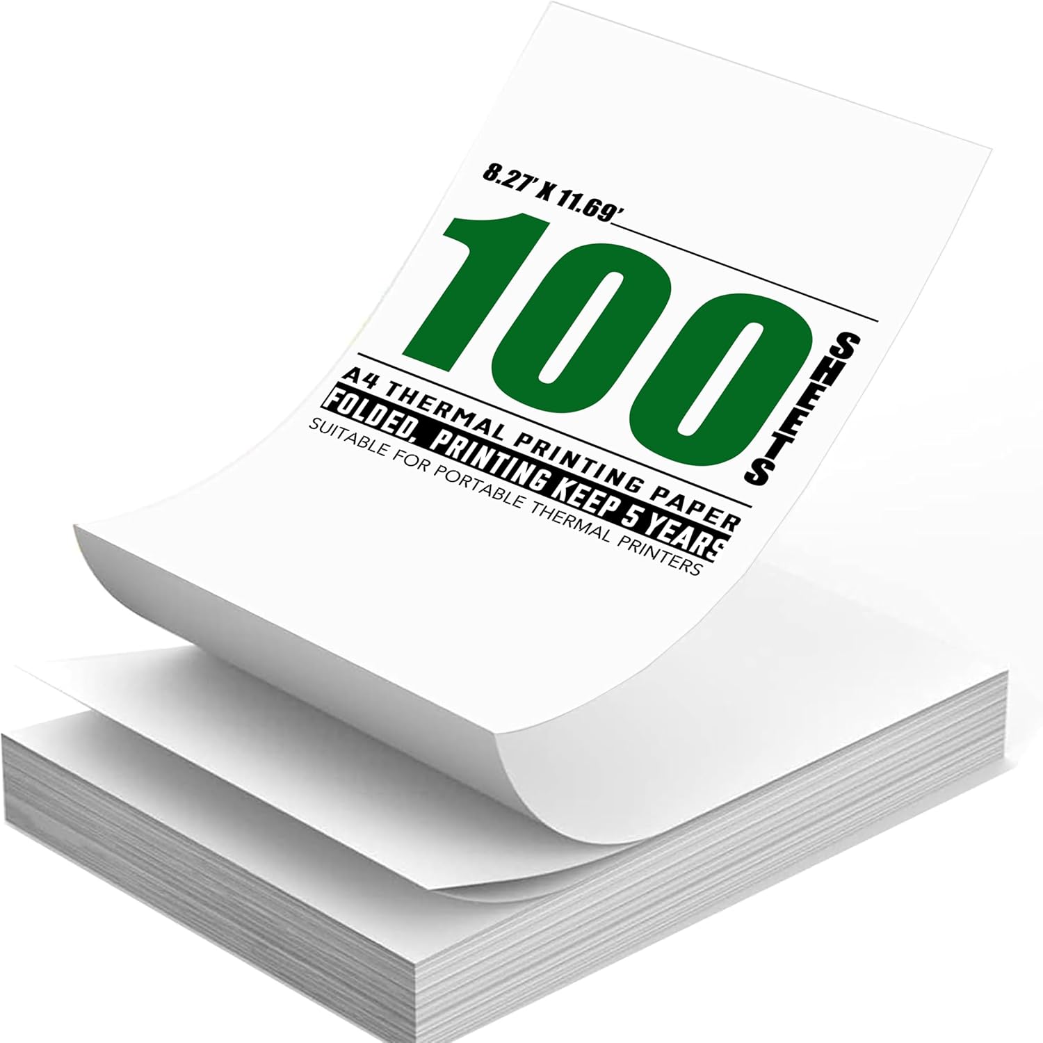 100 Sheets A4 Thermal Paper (Folded), 8.27x11.69' Thermal Paper(210 x 297 mm) for Portable Thermal Printer, Compatible with No Ink Printer, for Travel or Home Work, Printing Contract, Picture, etc