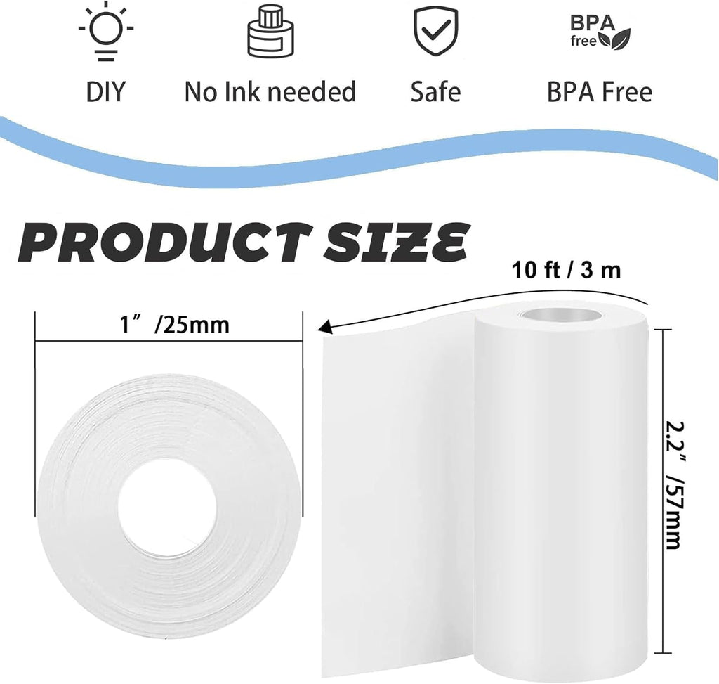 10 Rolls Self-Adhesive Thermal Paper, Glossy Thermal Printer Paper for Mini Portable Printer, 57 x 25mm, Thermal Labels for Most Pocket Printer
